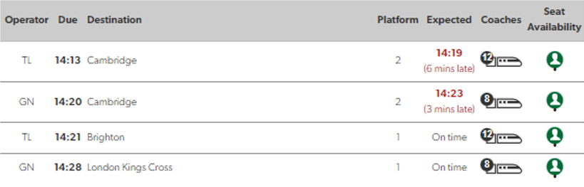 Live departure boards example